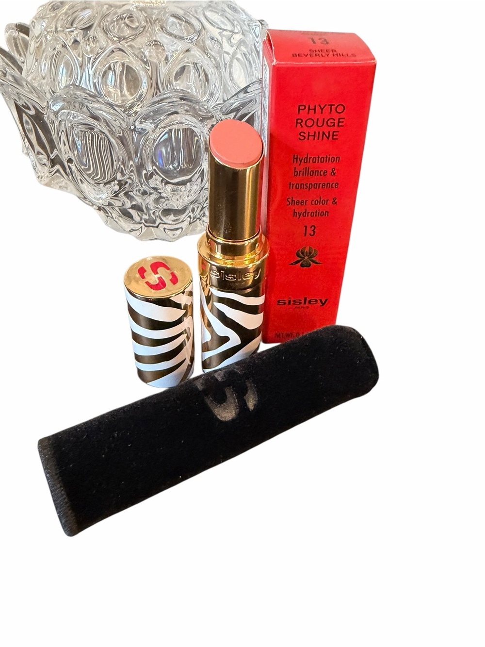 Sisley Phyto Rouge Shine Lipstick in Coral Pink (13) - Gold Zebra Tube